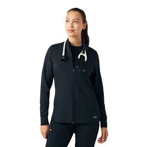 Landau Forward Women's Mock Neck Scrub Jacket Black LJ700 Medium NWT